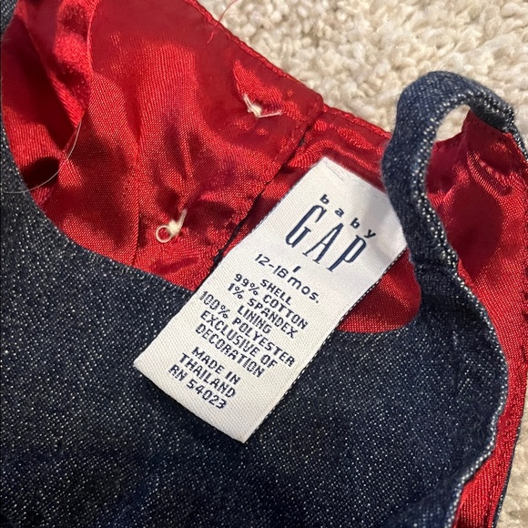GAP Baby Denim Jumper Christmas 2003 Dress with Red Silky Lining12-18 months - Picture 13 of 14